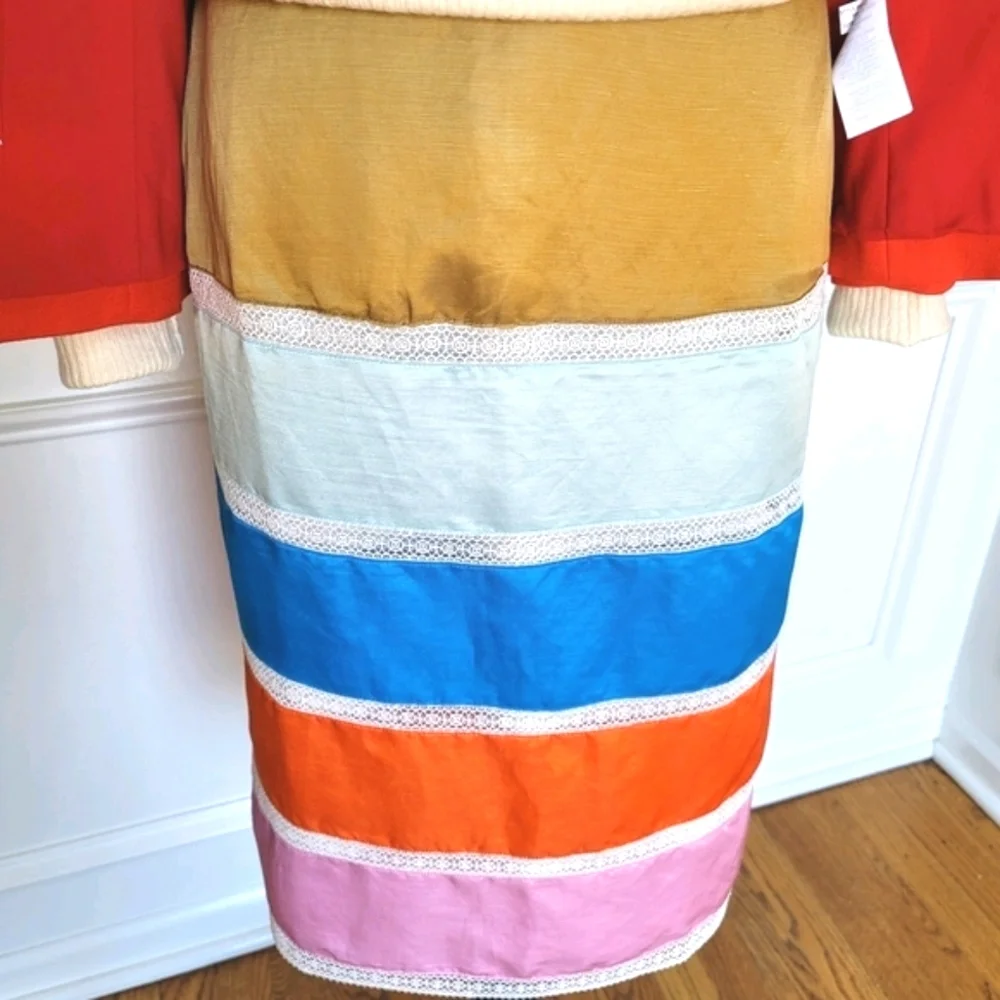 New! J Crew 6 Colorblock Orange Blue Gold Crochet Ribbon Skirt Bottoms NWT